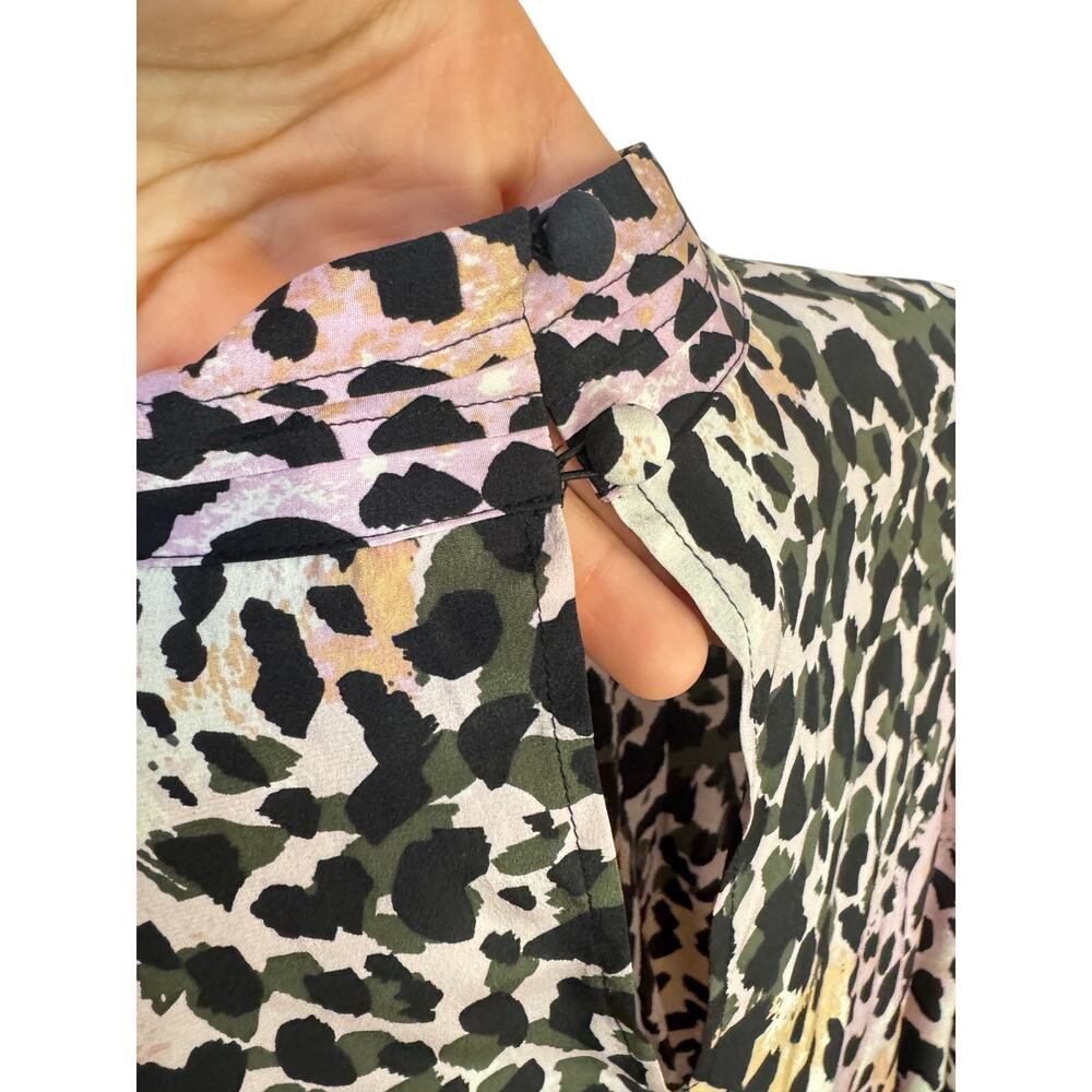 VERONICA BEARD Lety Leopard Print Stretch Silk Blouse Size 6 Watercolor Lilac - Picture 9 of 14